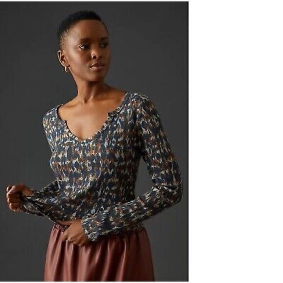Anthropologie Pilcro Size Small Waffle Shirt Thermal Top Long Sleeve Camo - Picture 1 of 11
